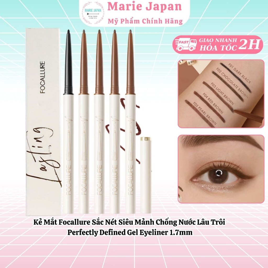 Kẻ Mắt Focallure Đầu Mảnh Siêu Mịn Chống Nước Lâu Trôi Perfectly Defined Gel Eyeliner 1.7mm