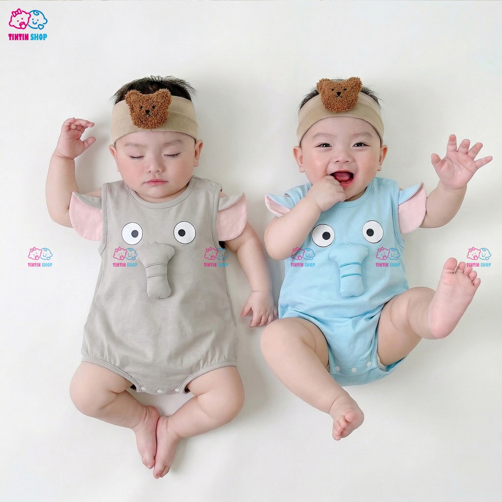 Áo liền quần Body chip cộc tay Bodysuit liền thân cho bé sơ sinh bé trai bé gái Body hình voi con SL