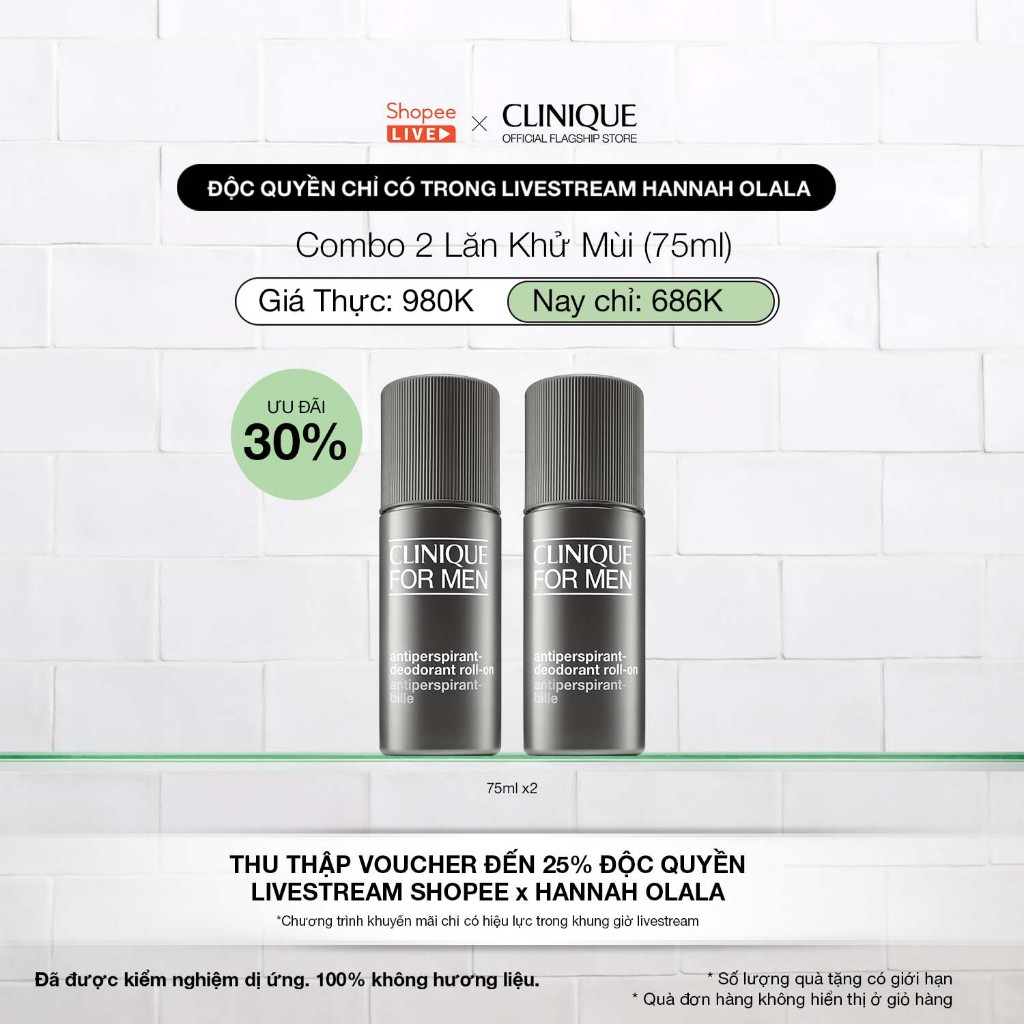 [Ưu đãi Livestream] Combo 2 Lăn khử mùi cho nam CLINIQUE For Men Anti-Perspirant Deodorant Roll On 7
