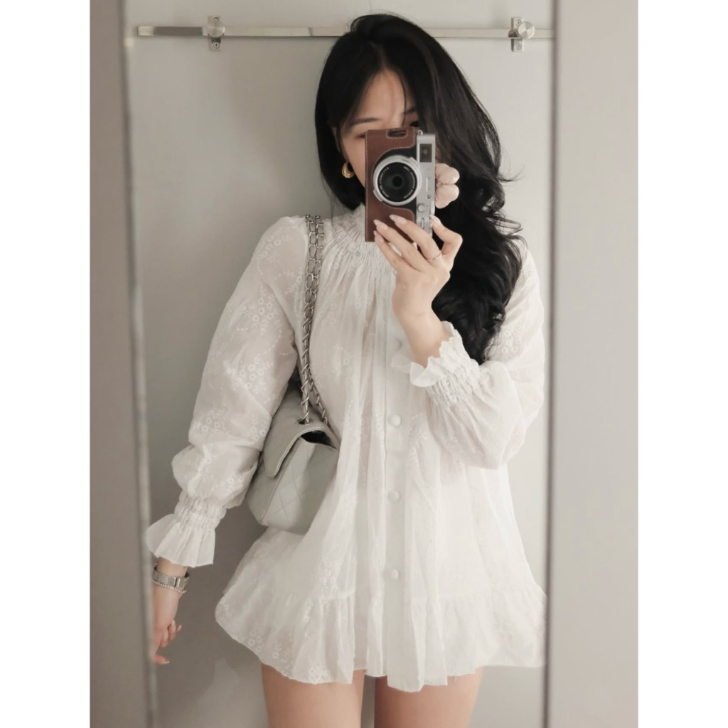 ÁO SƠ MI THÔ BOI CỔ CHUN CÚC BỌC TAY CHUN XÒE BỐNG ÁO BABYDOLL DÀI TAY THÔ HOA - DÀNH CHO NỮ | BigBuy360 - bigbuy360.vn