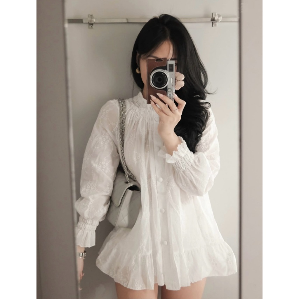 ÁO SƠ MI THÔ BOI CỔ CHUN CÚC BỌC TAY CHUN XÒE BỐNG ÁO BABYDOLL DÀI TAY THÔ HOA - DÀNH CHO NỮ | BigBuy360 - bigbuy360.vn