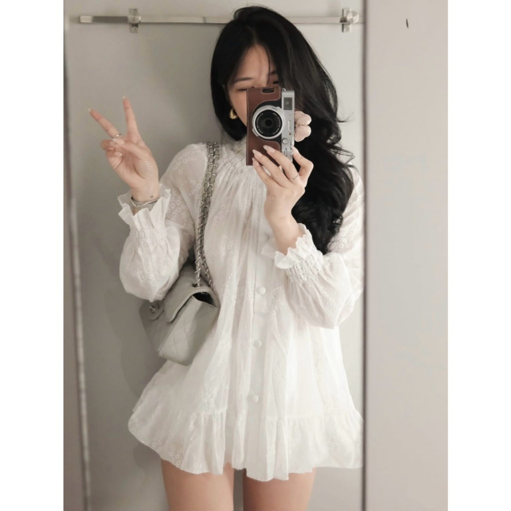 ÁO SƠ MI THÔ BOI CỔ CHUN CÚC BỌC TAY CHUN XÒE BỐNG ÁO BABYDOLL DÀI TAY THÔ HOA - DÀNH CHO NỮ | BigBuy360 - bigbuy360.vn