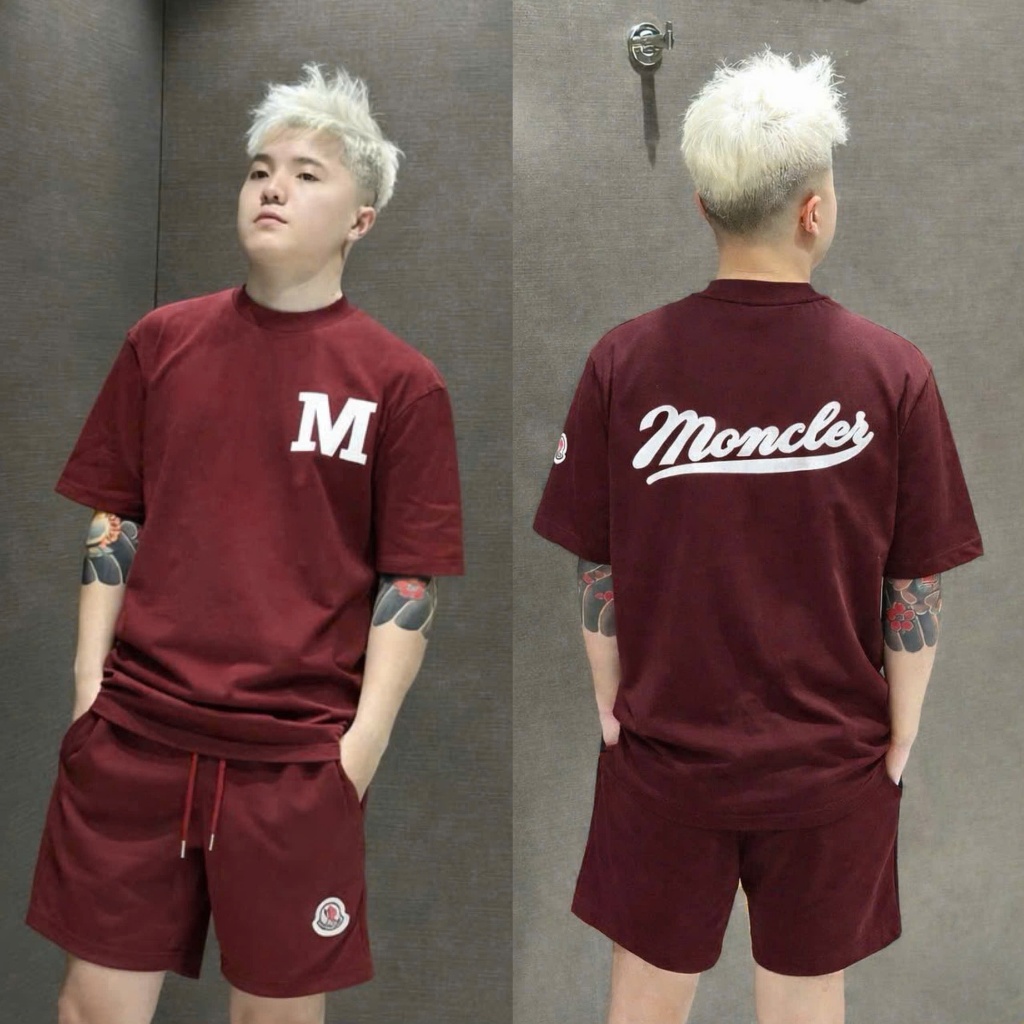 Bộ Hè Nam Đỏ Mận Trầm Mon@cele Ngầu Phố xịn Siêu nét Hàng Cao cấp ,Set Bộ Quần áo Hè Nam Đỏ Đô Chữ M Logo Thêu Nét | BigBuy360 - bigbuy360.vn