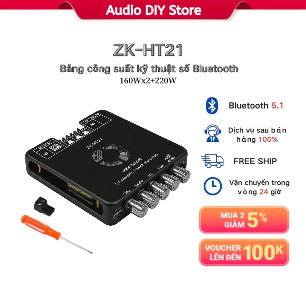 Mô Đun Khuếch Đại Âm Thanh ZK-HT21 mạch bluetooth Kênh 2.1 TDA7498E 160W * 2 + 220W