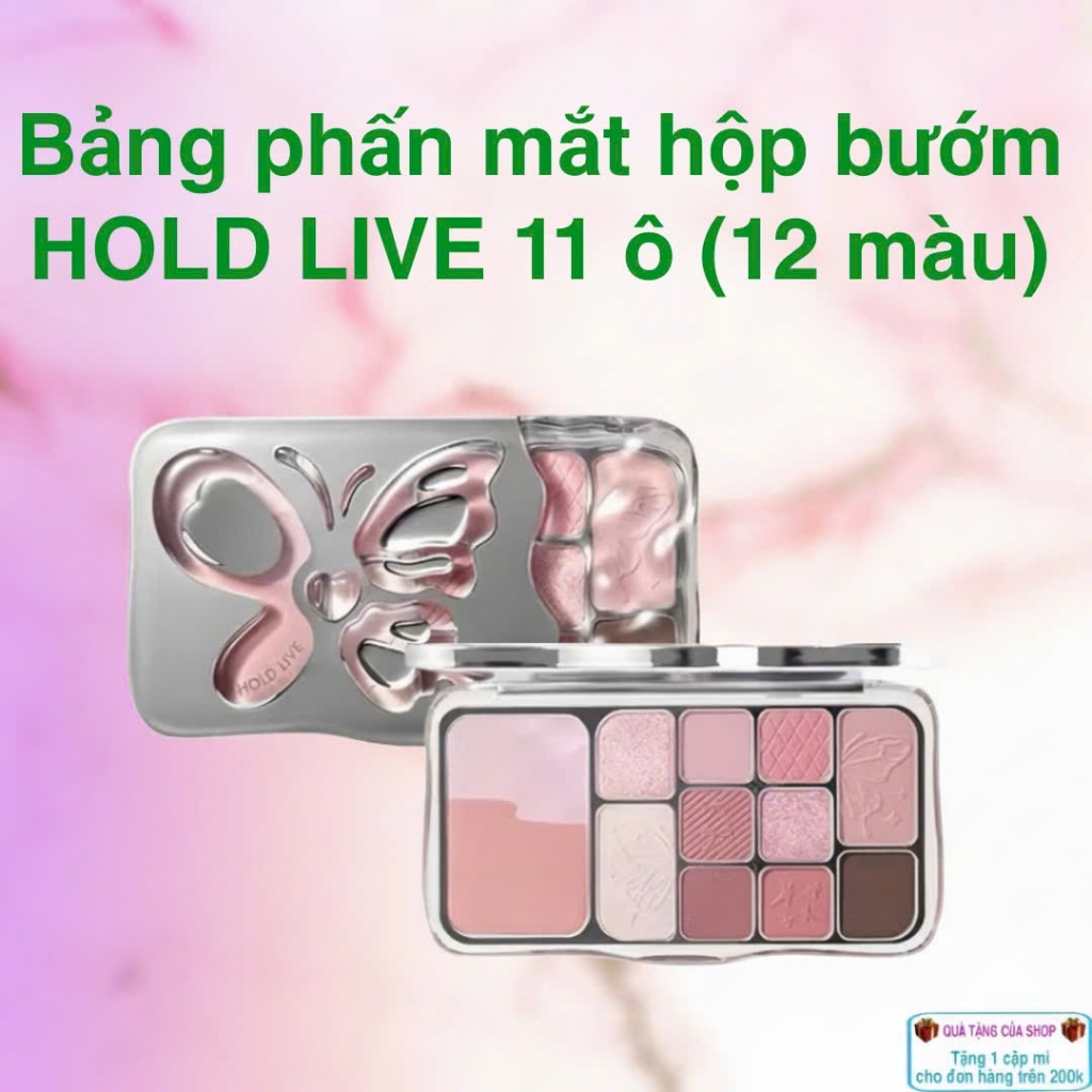 Bảng phấn mắt HOLD LIVE 11 ô (12 màu) Mist Butterfly Shadow HL792 hộp bướm với tone lì nhũ, lâu trôi