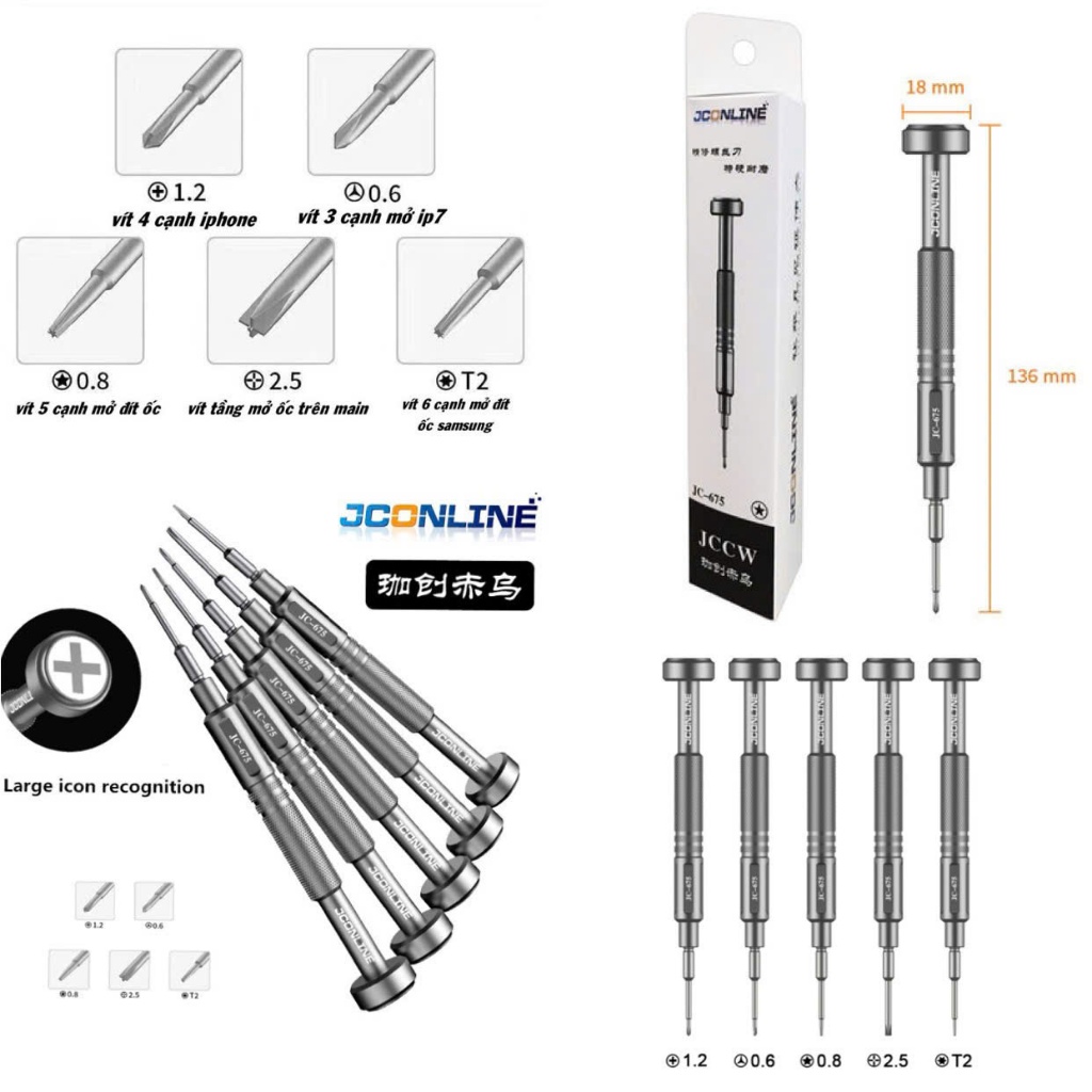 Bộ Tô Vít Sửa Điện Thoại Jconline 5 Đầu Đa Năng – Bộ Tua Vít Mở Máy Mobile Chuyên Nghiệp