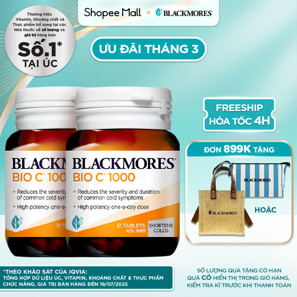 Combo 2 Viên Uống Bổ Sung Vitamin C Blackmores Bio C 1000mg 31 Viên/Lọ