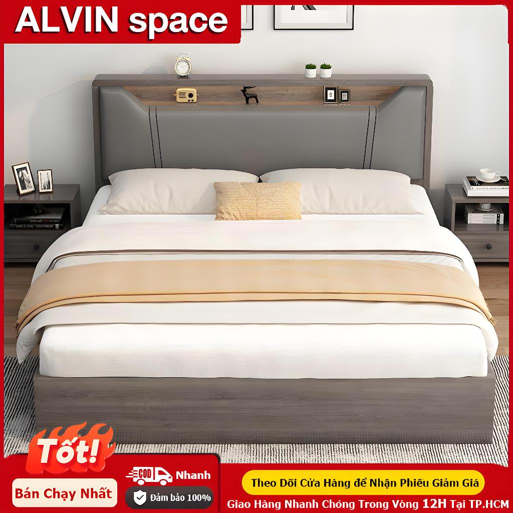 ALVIN Giường ngủ giường gỗ Đầu giường bọc nệm, ngăn chứa đồ và khả năng chịu tải cực kỳ mạnh mẽ | BigBuy360 - bigbuy360.vn