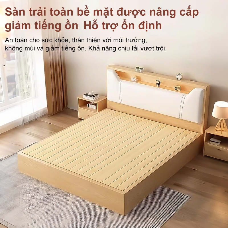 ALVIN Giường ngủ giường gỗ Đầu giường bọc nệm, ngăn chứa đồ và khả năng chịu tải cực kỳ mạnh mẽ | BigBuy360 - bigbuy360.vn