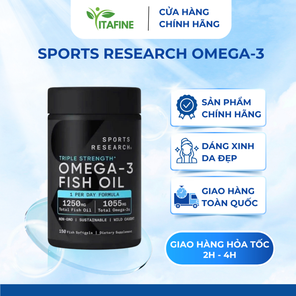 Dầu Cá Sports Research Triple Strength Omega 3 - Hỗ Trợ Tim Mạch, Sức Khỏe Não Bộ, Thị Lực