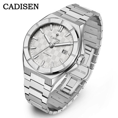 Đồng hồ nam chính hãng Cadisen C8242G-T3 kính sapphire,chống nước 100m,Bh 24 tháng,máy cơ,mặt trắng dây thép xịn