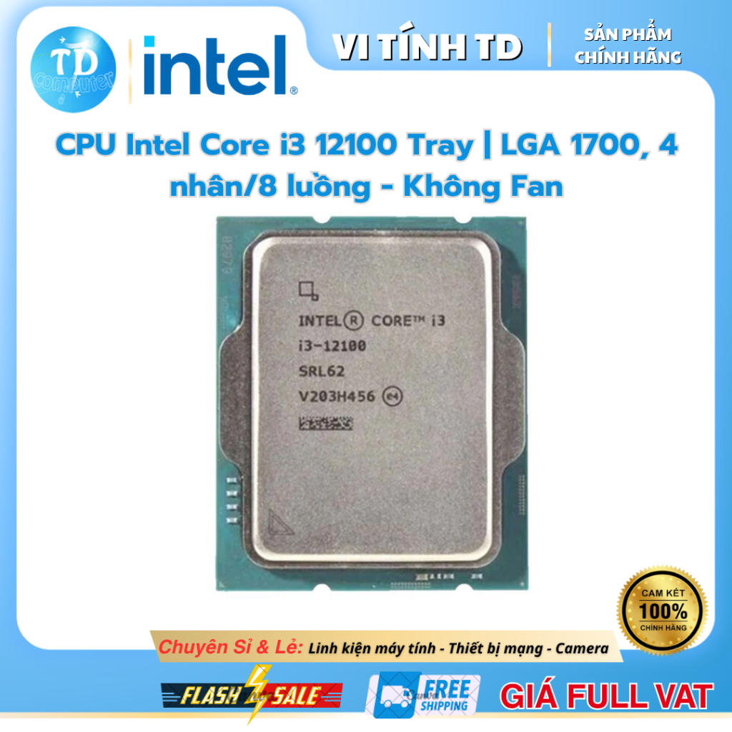 CPU Intel Core i3 12100 Tray | LGA 1700, 4 nhân/8 luồng - Không Fan