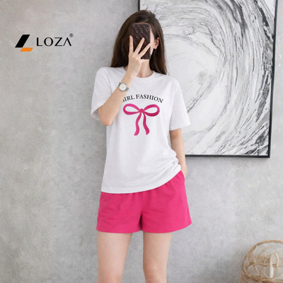 Set đồ nữ dáng rộng in hình nơ nhiều màu, Quần áo nữ chất liệu thun cotton Loza BP588-1