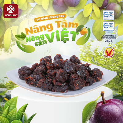 Ô mai (xí muội) mận xào chua ngọt Hồng Lam, dạng hộp. Có vị chua, ngọt, dẻo của gừng