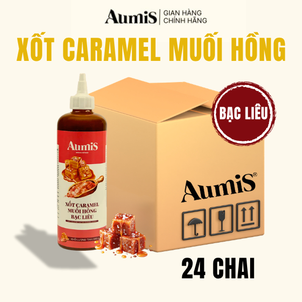 Xốt Caramel Muối Hồng Aumis 640gr – Thùng 24 Chai – Mặn Ngọt Hài Hòa, Pha Cà Phê – Trà Sữa Đa Dụng