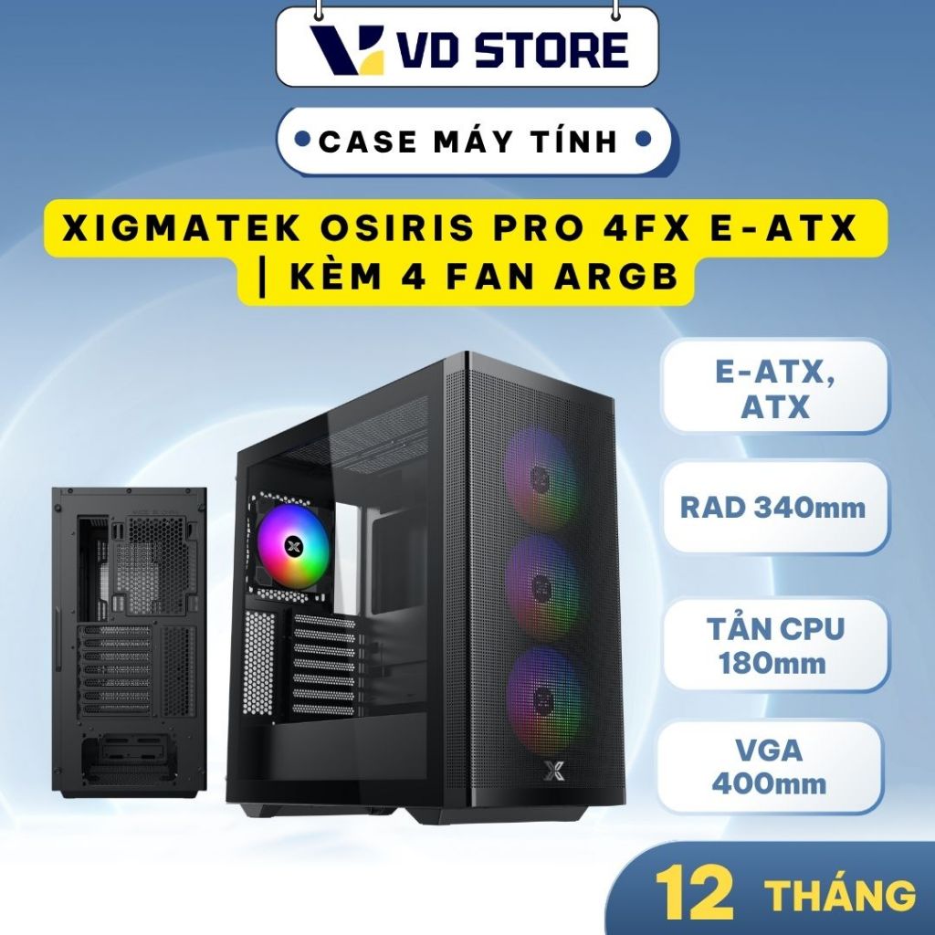 Case Xigmatek Osiris Pro 4FX E-ATX | Kèm 4 fan ARGB