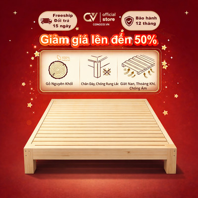 Giường gỗ pallet nan thông CONOCO Tối Giản Cao 30cm Chống dễ lắp cho căn hộ phòng trọ