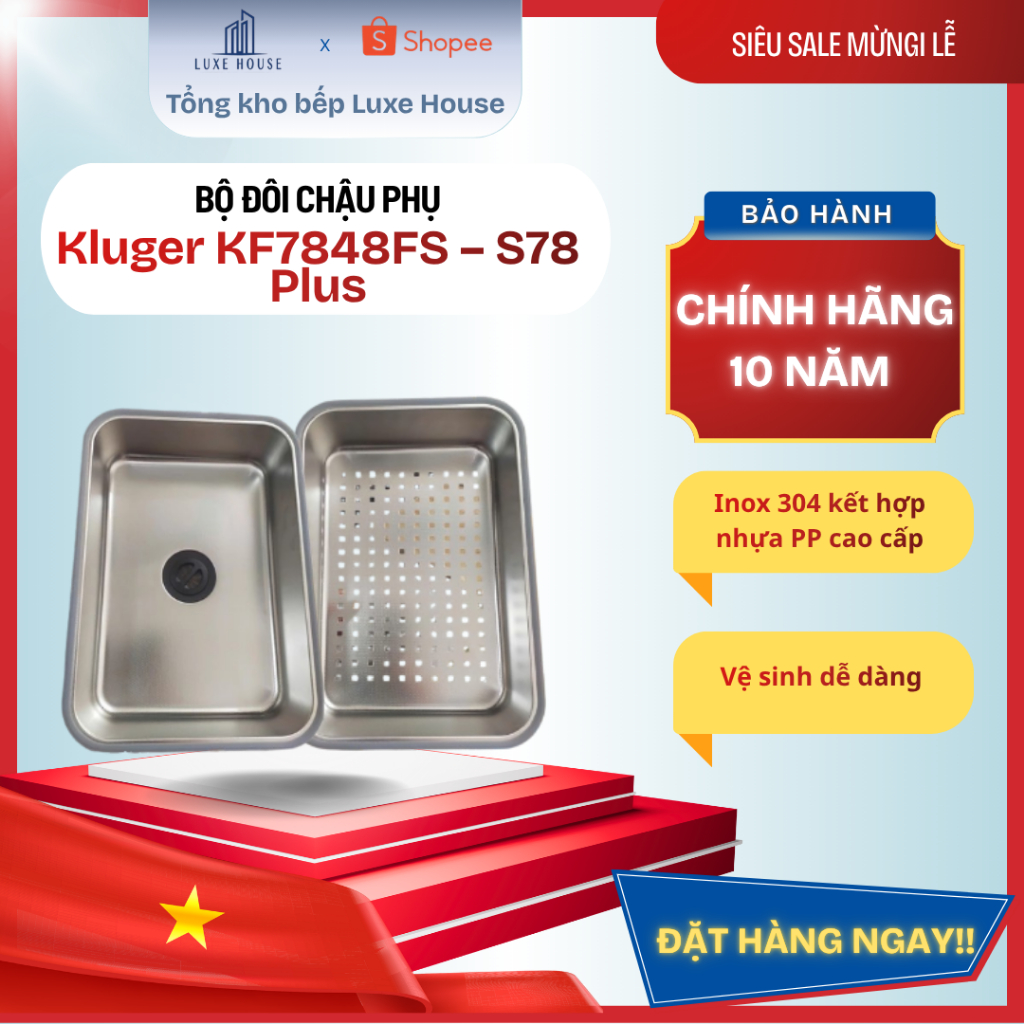 Bộ đôi chậu phụ Chậu rửa bát Kluger KF7848FS – S78 Plus