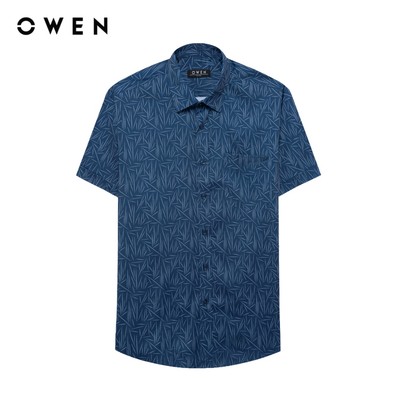 Owen - Áo sơ mi ngắn tay Plus size AF255096NT màu Xanh tím than chất liệu Spandex