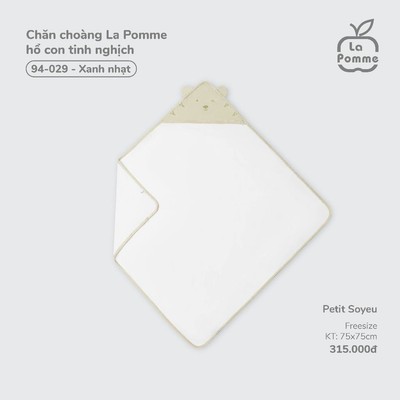 Chăn choàng sơ sinh La Pomme cho bé -Chăn ủ choàng sợi tre, 2 lớp, thiết kế có mũ- Chăn đa năng, mềm mại, an toàn cho bé