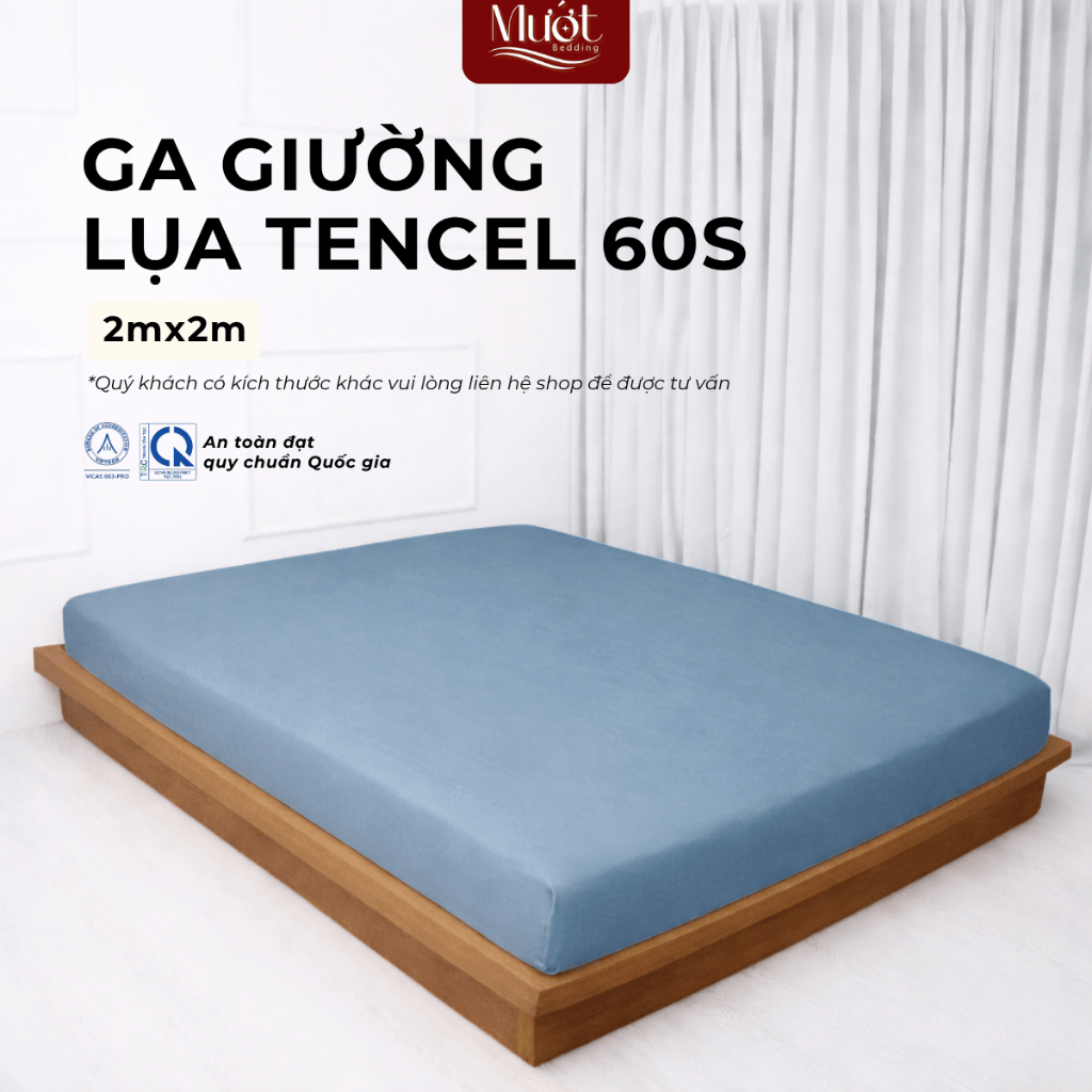 Ga giường kích thước 2mx2m Lụa Tencel 60s cao cấp trơn màu, drap bo chun