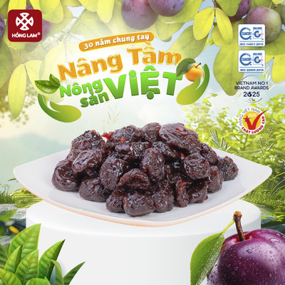 Ô mai (xí muội) mận dẻo xào cay Hồng Lam, dạng hộp. Hương vị chua, ngọt, dẻo cay