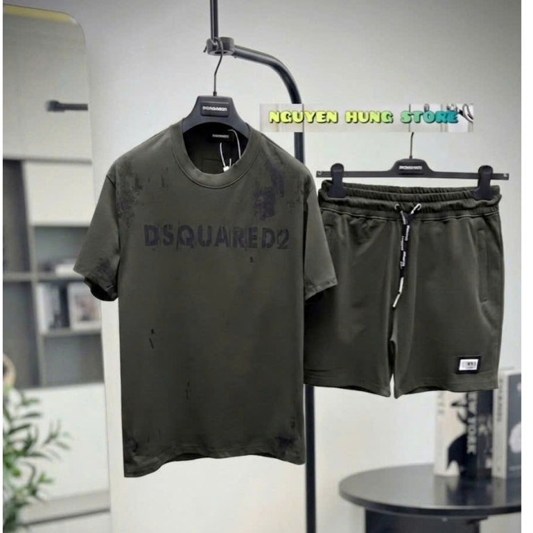 Bộ quần áo Hè DS&Q Vảy Sơn Rêu Xanh Logo Đồng Thêu NÉt Cao cấp Siêu Phẩm Hot,Set Bộ Nam chất vải Cotton Nam Dày dặn