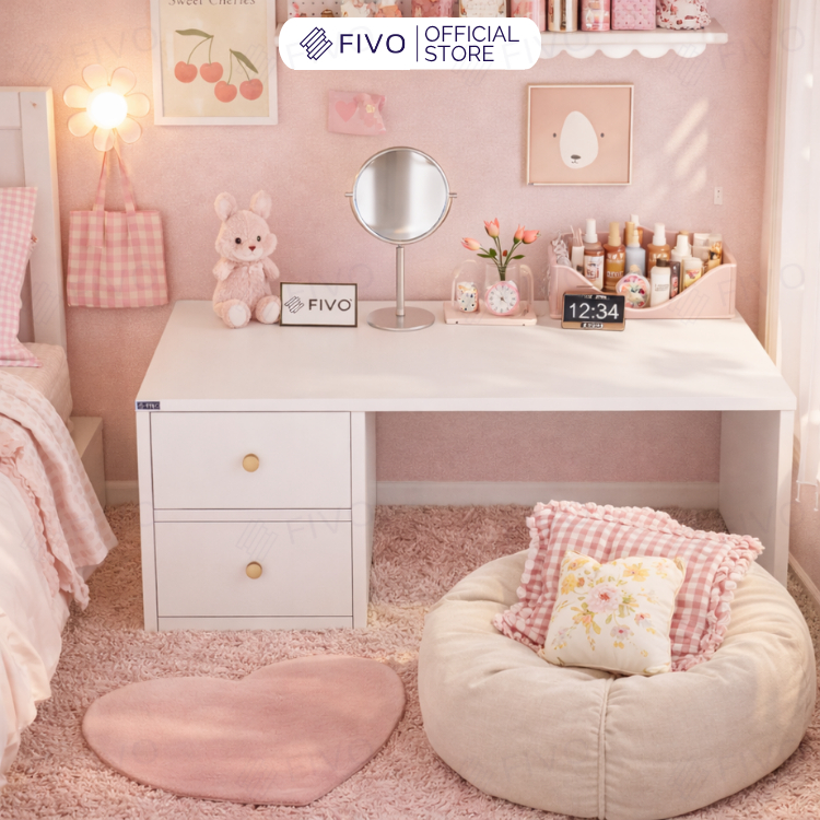 Bàn Trang Điểm Gỗ Ngồi Bệt Có Ngăn Kéo FV01 FIVO, Linh Hoạt Làm Bàn Học Bàn Trà, Không Lộ Vít Bề Mặt