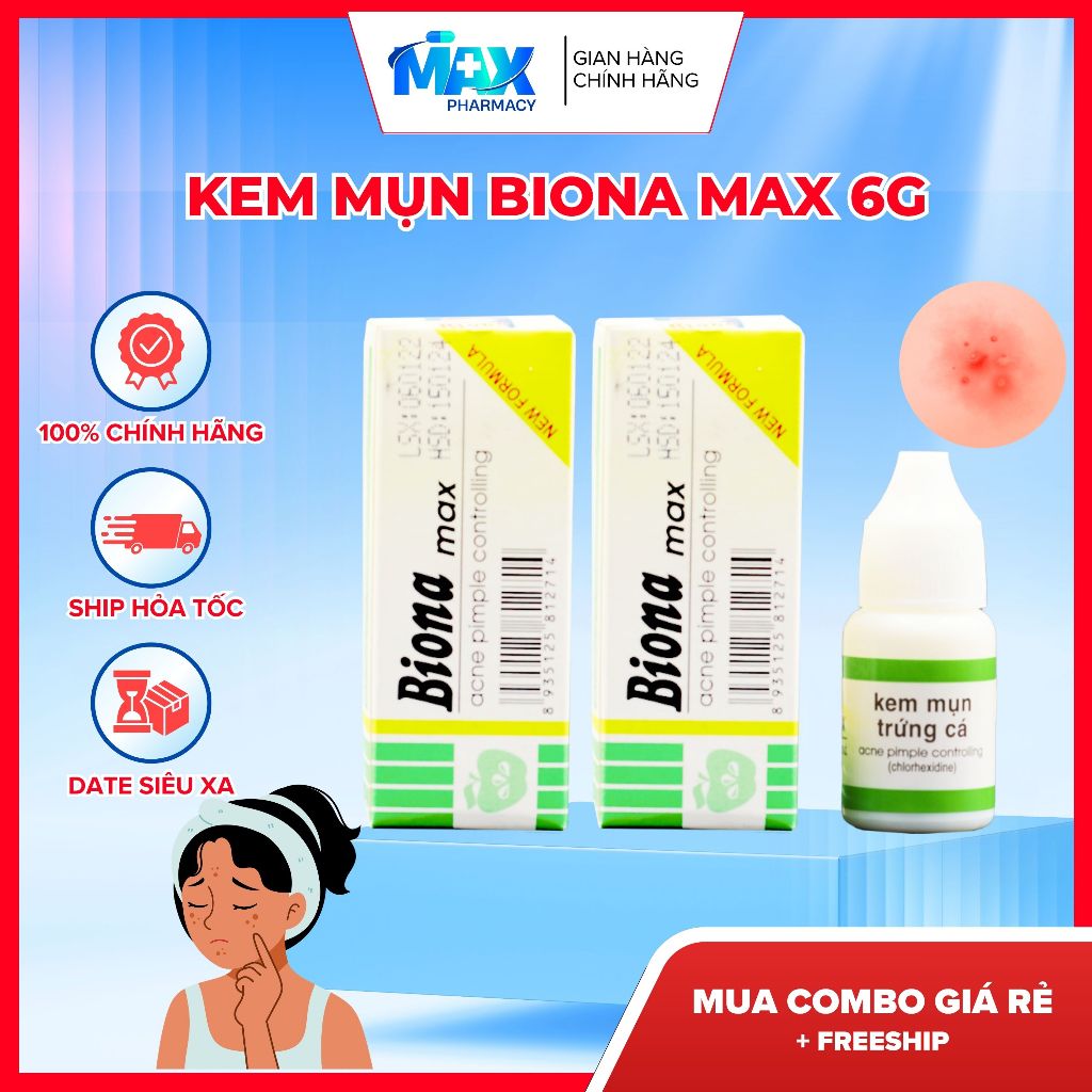 LỐC 10 HỘP Kem mụn Biona max 6g giảm mụn, giảm sưng hiệu quả