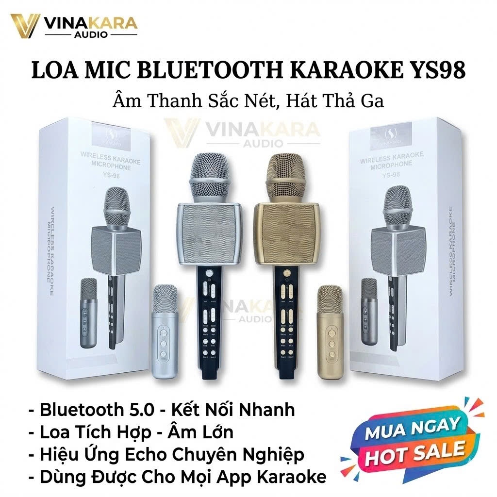 Micro bluetooth hát karaoke YS98– Micro Bluetooth Karaoke Cao Cấp, Âm Thanh Sáng Rõ, Kết Nối Mượt Mà