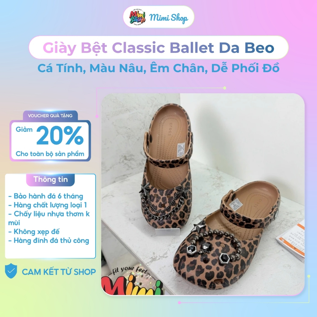 Giày Bệt Classic Ballet Da Beo Mimi Shop – Sục Nữ Cá Tính, Màu Nâu, Êm Chân, Dễ Phối Đồ