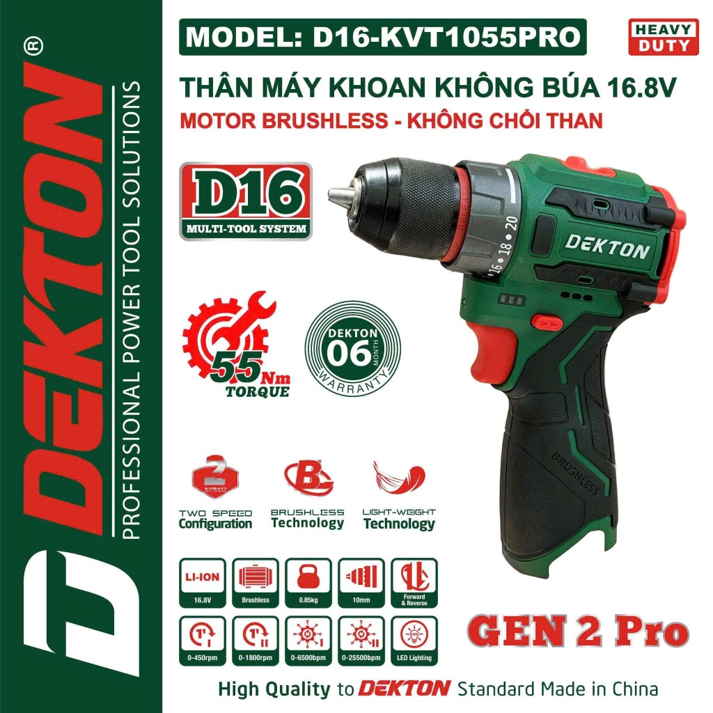Máy Khoan Pin 2CN Dekton D16-KVT1055PRO ( 1PIN D16-B2500TP, 1 PIN D16-B4060PRO, 1 SẠC D16-S2000)