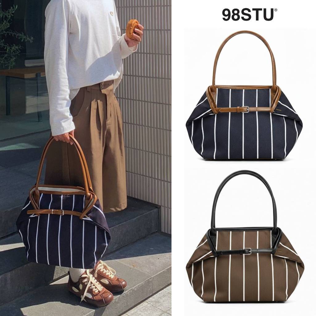 Túi Tote 98stu Local Brand Chính Hãng Fold Tote Vải Canvas Phối Da Unisex Size 16 inch
