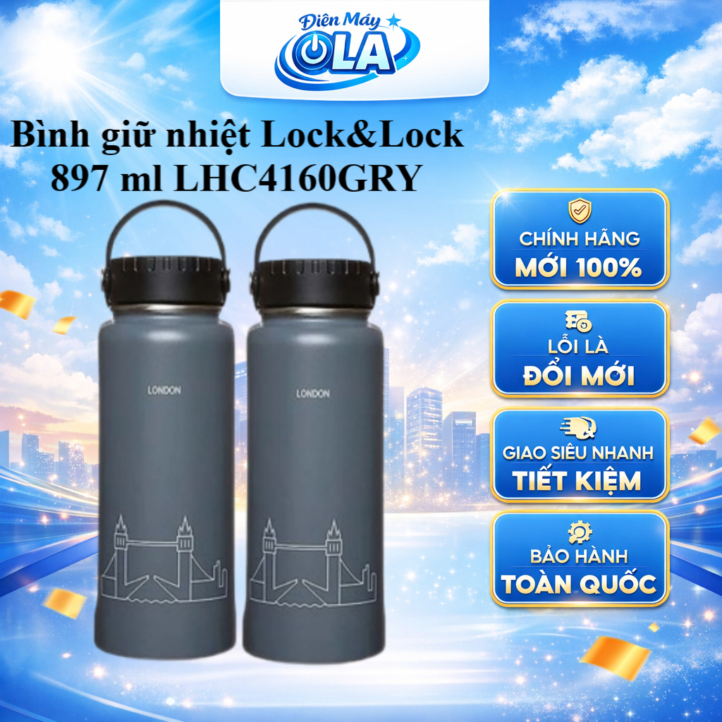 LHC4160GRY - Bình giữ nhiệt Lock&Lock 897 ml LHC4160GRY - GIAO TOÀN QUỐC