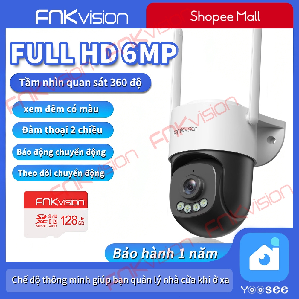 【Fnkvision】Camera Wifi Yoosee ngoài trời 6MP, chống mưa nước, xem đêm có màu Hàng chính hãng BH 1 nă
