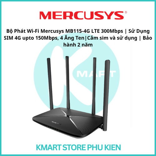 Bộ Phát Wi-Fi Mercusys MB115-4G LTE 300Mbps | Sử Dụng SIM 4G upto 150Mbps, 4 Ăng Ten|Cắm sim và sử d