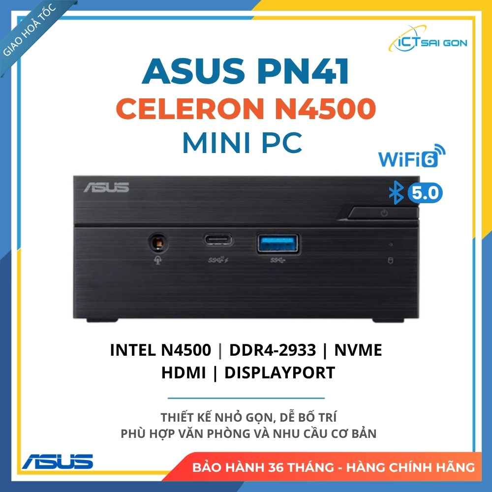 Mini PC Asus PN41 (Intel N4500) - Thiết Kế Không Quạt (Fanless) - Cổng LAN 2.5G - Chính hãng