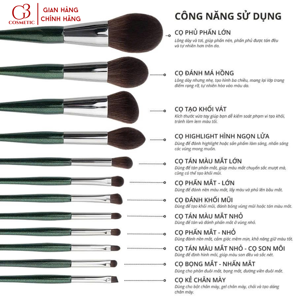 Bộ 12 cọ trang điểm SHANGHUI cọ cá nhân chất liệu lông cao cấp siêu mềm mịn bám phấn | BigBuy360 - bigbuy360.vn