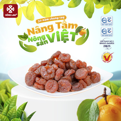 Ô mai (xí muội) mơ Hồng Lam 10, dạng hộp. Dòng ô mai cao cấp không hạt của Hồng Lam vị chua ngọt