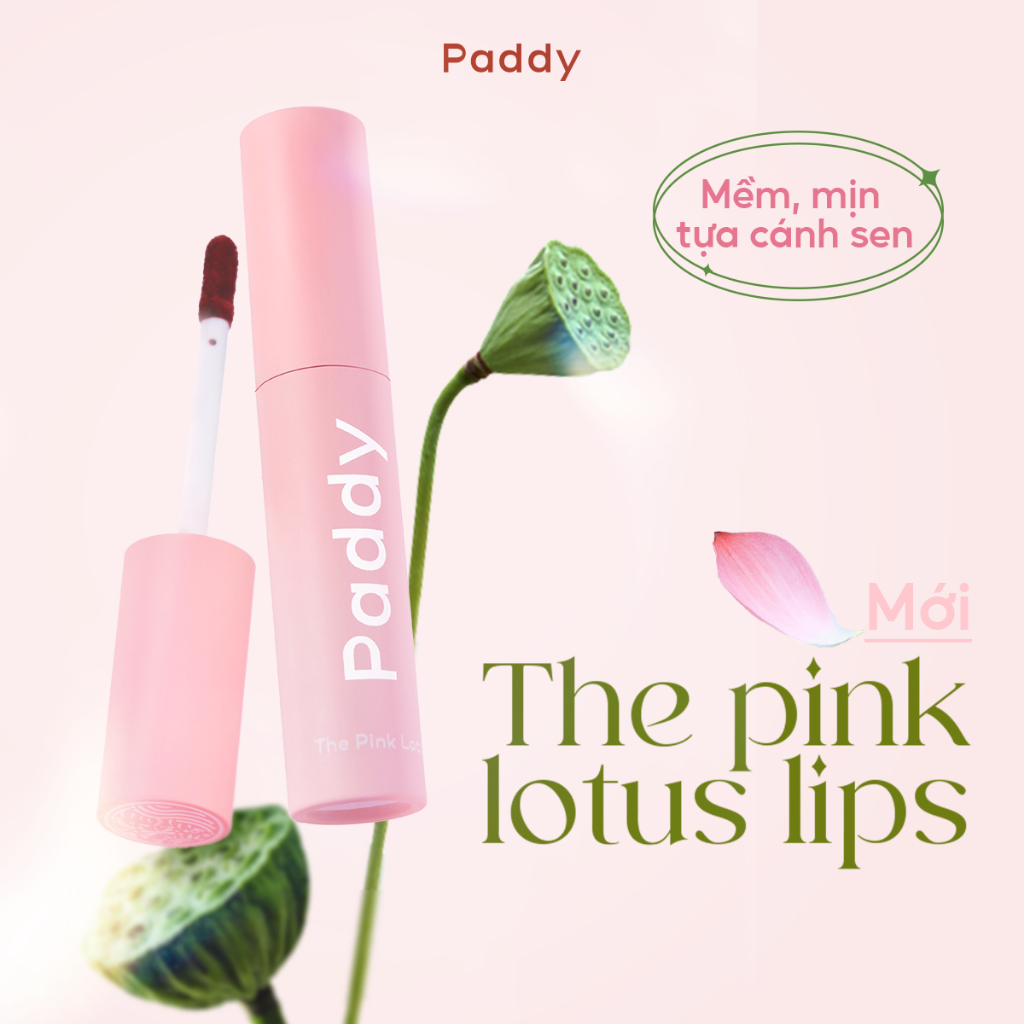 Son Kem Thuần Chay Paddy The Pink Lotus Lips 3g - Chứng Nhận Vegan, Mềm Mịn, 5 Màu Tông Đất Trang Điểm Môi
