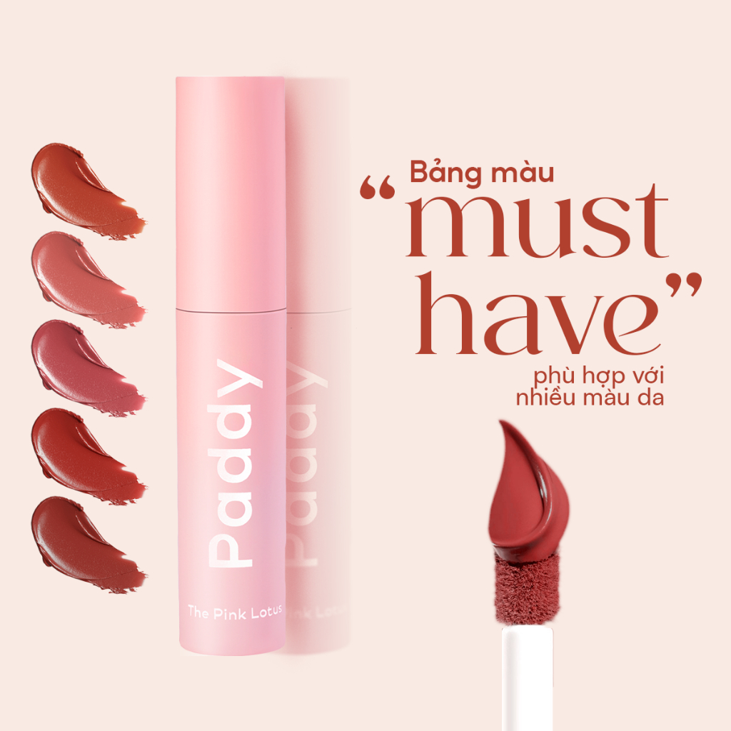 Son Kem Thuần Chay Paddy The Pink Lotus Lips 3g - Chứng Nhận Vegan, Mềm Mịn, 5 Màu Tông Đất Trang Điểm Môi