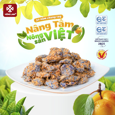 Ô mai (xí muội) mơ Hồng Lam 1, dạng hộp và gói. Có vị chua, mặn, ngọt của gừng hộp
