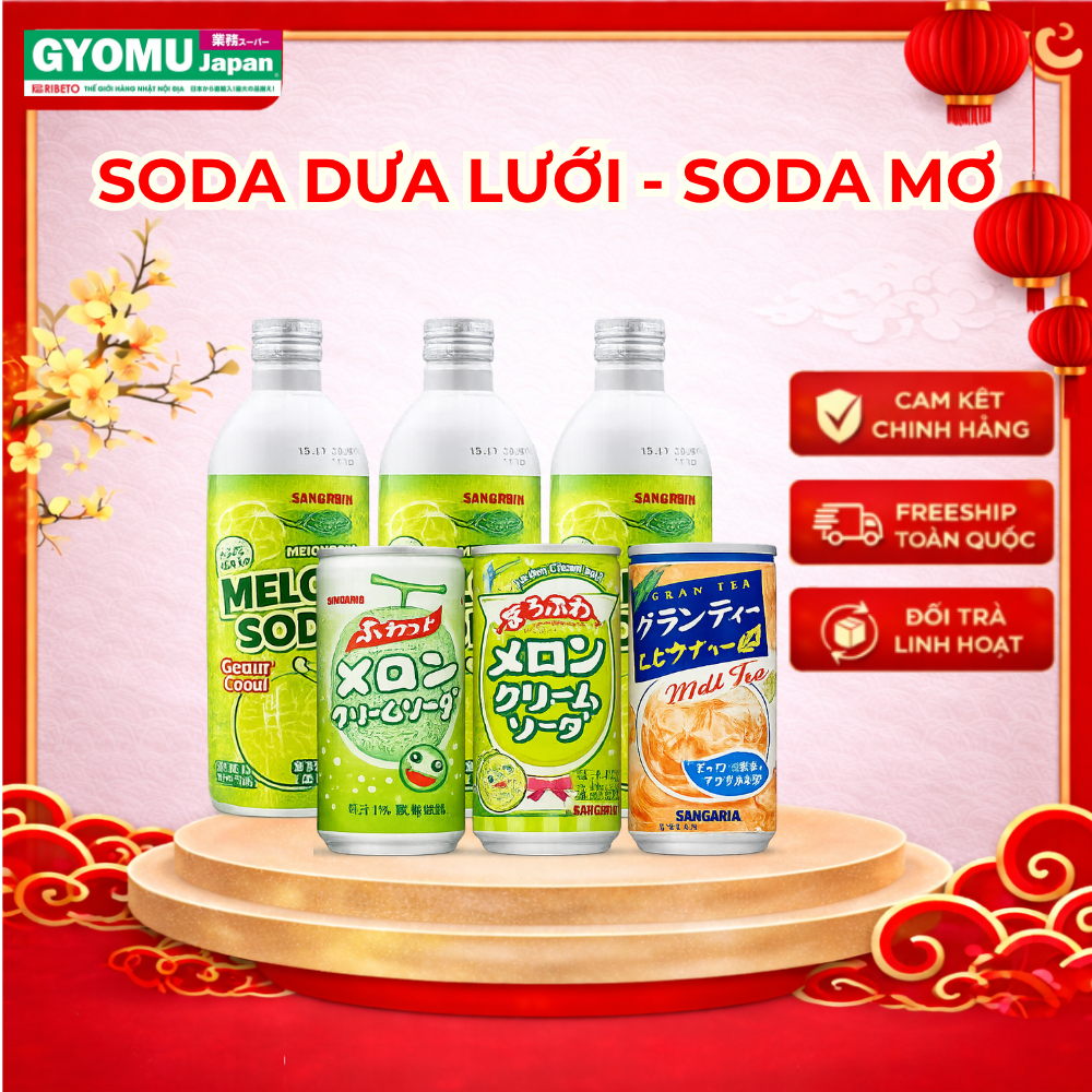 Soda vị mơ 190g , Soda kem dưa lưới 190g , dưa lưới Sangaria melon soda 500g - Nội địa Nhật Bản - Gy