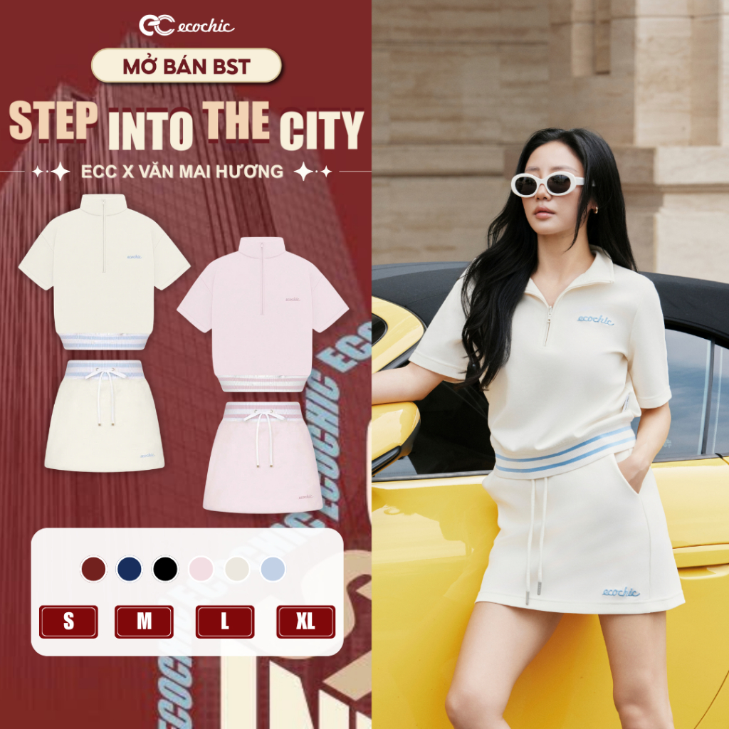 Set Chân Váy Ngắn Ecochic Khoá Áo Halfzip Cạp Váy Bo Dệt Logo Thêu Chất Liệu Cao Cấp Chính Hãng B219 | BigBuy360 - bigbuy360.vn