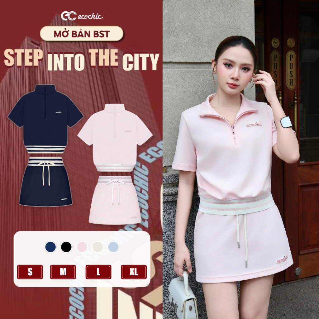 Set Chân Váy Ngắn Ecochic Khoá Áo Halfzip Cạp Váy Bo Dệt Logo Thêu Chất Liệu Cao Cấp Chính Hãng B219 | BigBuy360 - bigbuy360.vn
