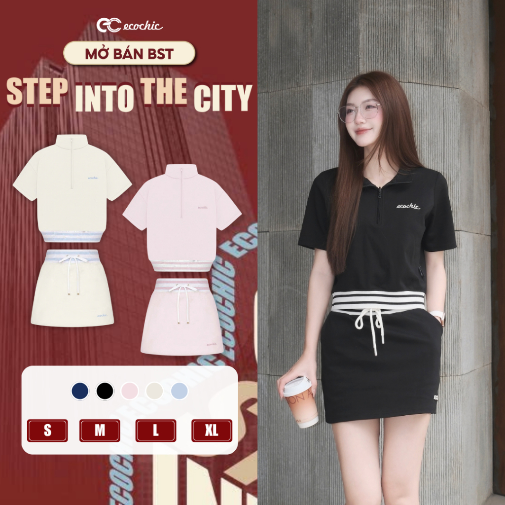 Set Chân Váy Ngắn Ecochic Khoá Áo Halfzip Cạp Váy Bo Dệt Logo Thêu Chất Liệu Cao Cấp Chính Hãng B219 | BigBuy360 - bigbuy360.vn