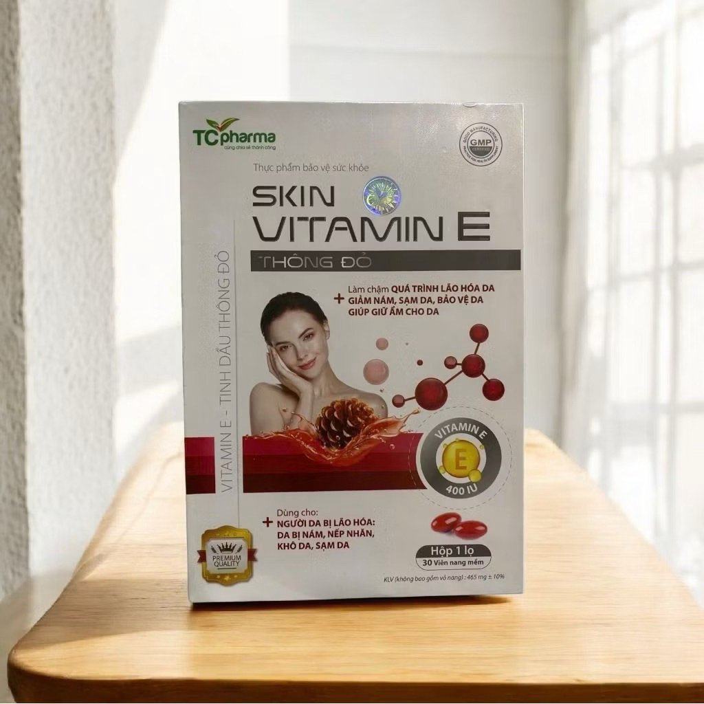 Skin Vitamin E đỏ - Tinh dầu thông đỏ, tinh dầu hoa anh thảo ( lọ 30 viên)