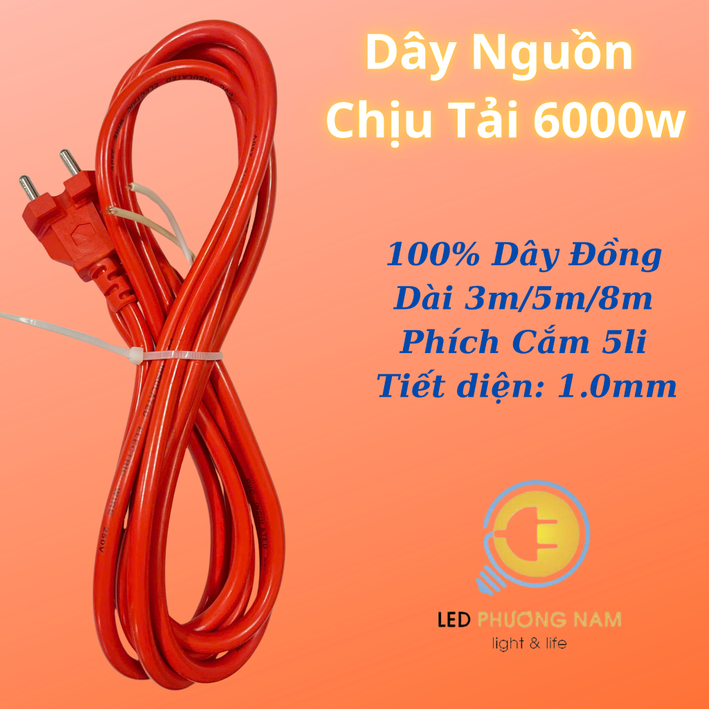 Dây Nguồn Lớn Tải 6000w, Dây Đồng 3m/5m/8m