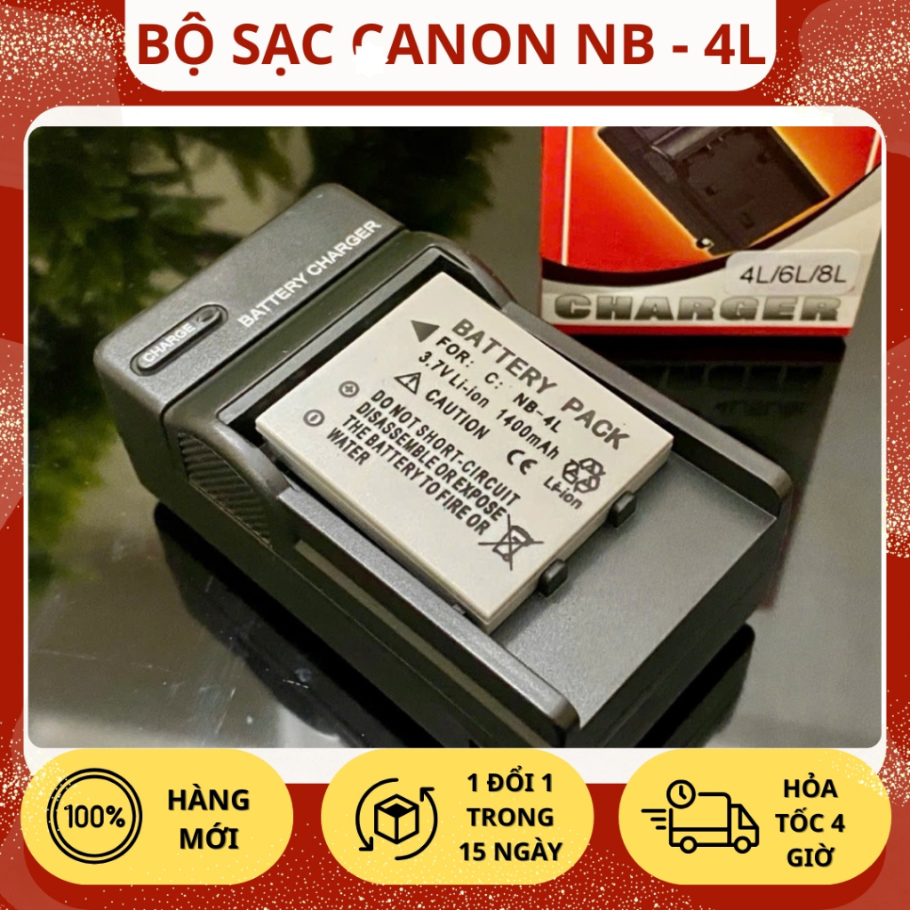 Bộ Sạc Pin Thay Thế Canon NB-4L Cho Pin Máy Ảnh Canon IXUS 130, 220, 230 HS, SD400, SD600 - Chống Ch