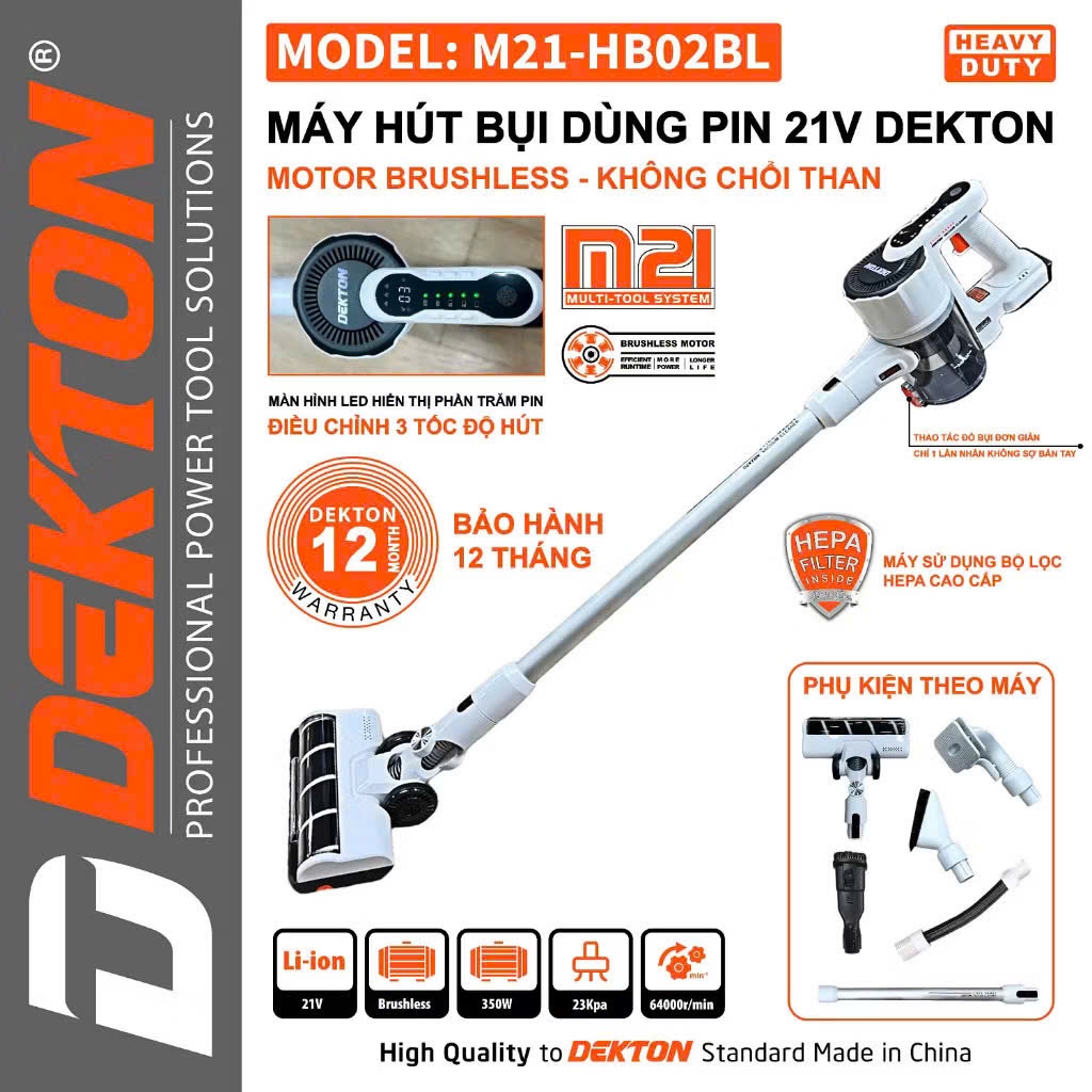 Máy Hút Bụi Cầm Tay Dekton M21-HB01BL/M21-HB02BL - Chân Pin M21 Phổ Thông - 2 Và 3 Cấp Tốc Độ